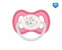 Canpol, smoczek uspokajający, silikonowy, symetryczny, Bunny&Company, pink, 6-18 miesięcy, 23/269, 1 sztuka