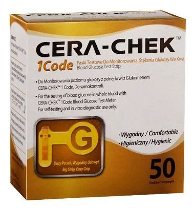 Cera-Chek, paski testowe do monitorowania stężenia glukozy we krwi, 50 sztuk