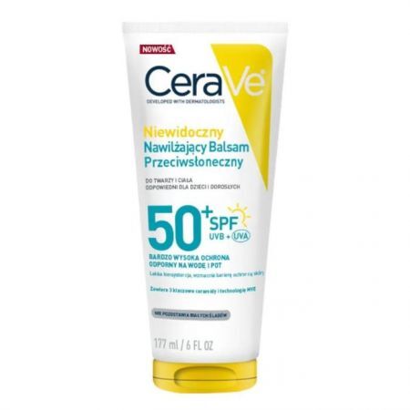 CeraVe, niewidoczny, nawilżający balsam przeciwsłoneczny SPF 50+, do twarzy i ciała, 177ml