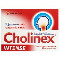 Cholinex Intense (1,2mg+2,5mg), smak miodowo-cytrynowy, 20 pastylek do ssania