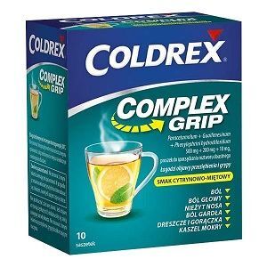 Coldrex Complex Grip (500mg+200mg+10mg), proszek, smak cytrynowo-miętowy, 10 saszetek