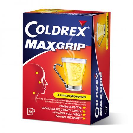 Coldrex MaxGrip (1000mg+10mg+40mg), proszek, smak cytrynowy, 10 saszetek