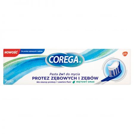 Corega, pasta 2w1 do mycia protez zębowych i zębów, smak miętowy, 75ml