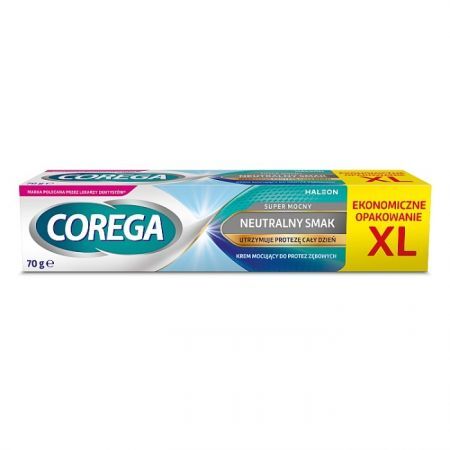 Corega Super Mocny, krem mocujący do protez zębowych, smak neutralny, 70g