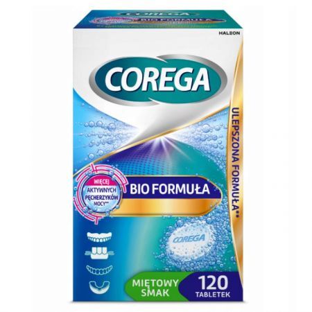 Corega Tabs Bio Formuła, tabletki do czyszczenia protez zębowych, smak miętowy,  120 tabletek