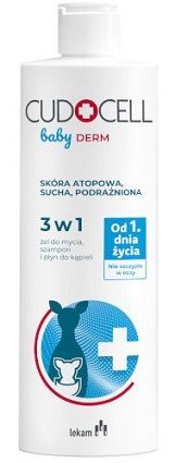 Cudocell Baby Derm 3 w 1, żel do mycia, szampon i płyn do kąpieli, skóra atopowa, od 1 dnia życia, 400ml