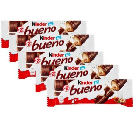 DATA 03/08/2026 Kinder Bueno, batonik z nadzieniem orzechowym, oblany mleczną czekoladą, 5 x 43g