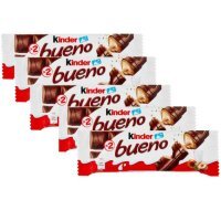 DATA 03/08/2026 Kinder Bueno, batonik z nadzieniem orzechowym, oblany mleczną czekoladą, 5 x 43g