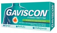 DATA 03/2026 Gaviscon (250mg+133,5g+80mg), smak miętowy, 24 tabletki do rozgryzania i żucia