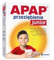 DATA 07/2026 Apap Przeziębienie Junior (300mg+20mg+5mg), proszek, od 6 lat, 6 saszetek