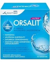 DATA 07/2026 Orsalit Nutris, doustny płyn nawadniający, proszek, smak malinowo-jagodowy, od 6 miesiąca życia, 10 saszetek