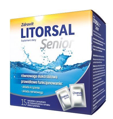 DATA 07/2026 Zdrovit Litorsal Senior, proszek do rozpuszczenia, smak owocu granatu, 15 saszetek