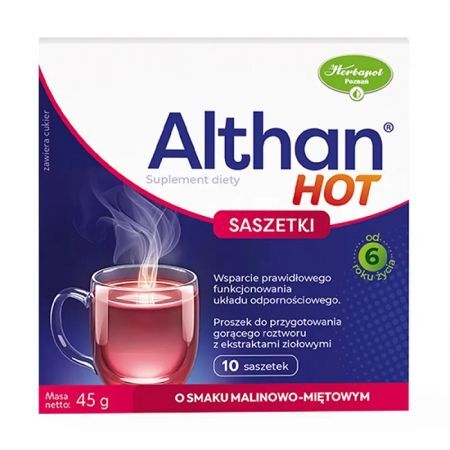 DATA 08/2026 Althan Hot, proszek, od 6 roku życia, smak malinowo-miętowy, 10 saszetek