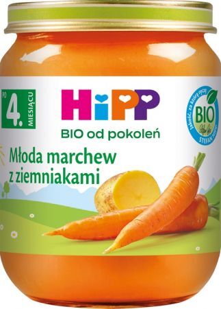 DATA 08/2026 Hipp, młoda marchew z ziemniakami, Bio, po 4 miesiącu, 125g
