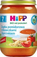 DATA 08/2026 Hipp, zupka pomidorowa z kluseczkami i kurczakiem, Bio, po 7 miesiącu, 190g