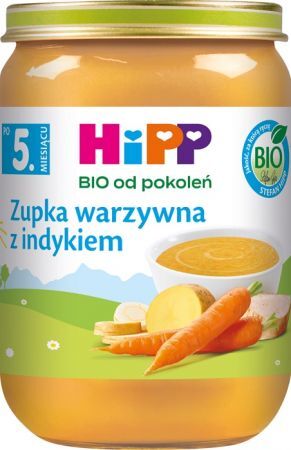 DATA 08/2026 Hipp, zupka warzywna z indykiem, Bio, po 5 miesiącu, 190g