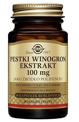 DATA 08/2026 Solgar Pestki Winogron Ekstrakt 100mg, 30 kapsułek