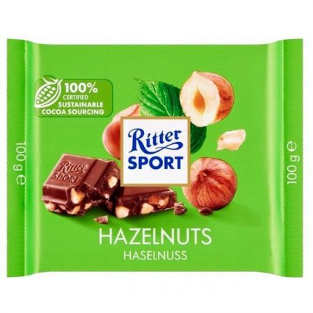 DATA 20/08/2026 Ritter Sport, Hazelnuts, czekolada mleczna z siekanymi prażonymi orzechami laskowymi, 100g