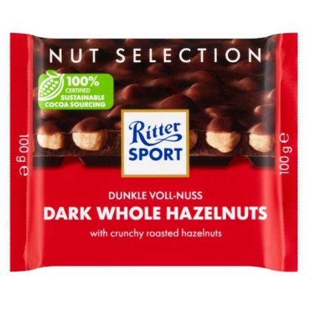 DATA 21/08/2026 Ritter Sport, Dark Whole Hazelnuts, czekolada deserowa z całymi prażonymi orzechami laskowymi, 100g