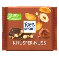 DATA 24/08/2026 Ritter Sport, Crunchy Nut, czekolada mleczna z całymi prażonymi orzechami laskowymi i płatkami kukurydzianymi, 100g
