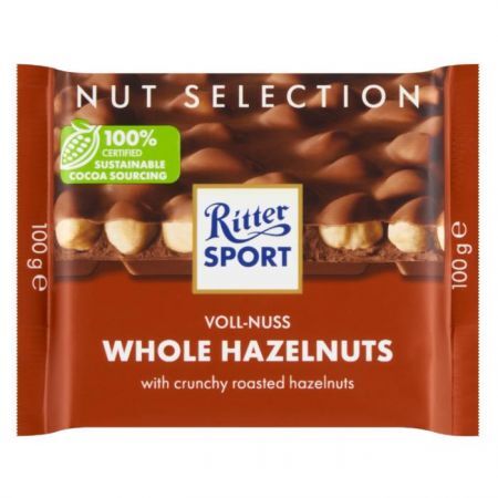 DATA 27/08/2026 Ritter Sport, Whole Hazelnuts, czekolada mleczna z całymi prażonymi orzechami laskowymi, 100g