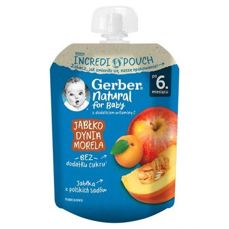 DATA 30/08/2026 Gerber, mus owocowo-warzywny, jabłko, dynia i morela, po 6 miesiącu, 80g