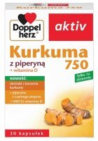 Doppelherz Aktiv, Kurkuma 750 z piperyną + witamina D, 30 kapsułek
