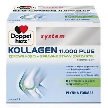 Doppelherz System, Kollagen 11.000 Plus, Zdrowe Kości + Sprawne Stawy, 30 ampułek po 25ml