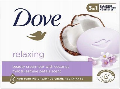 Dove Relaxing, kremowa kostka myjąca, mleczko kokosowe i płatki jaśminu, 90g