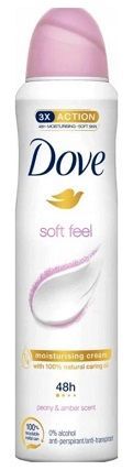 Dove Soft Feel, antyperspirant w sprayu, piwonia i bursztyn, 150ml