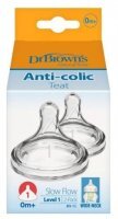 Dr Brown's, silikonowy smoczek do butelki Natural Flow, 0-3 miesięcy, 2 sztuki