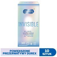 Durex, prezerwatywy lateksowe Invisible XL, super cienkie, nawilżane, 10 sztuk