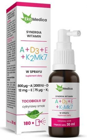 EkaMedica, A + D3 + E + K2Mk7, spray, smak cytrynowy, 30ml