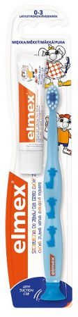 Elmex, szczoteczka do zębów, miękka, dla dzieci od urodzenia do 3 lat, 1 sztuka + pasta, 12ml