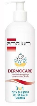Emolium Dermocare, 3w1, płyn do kąpieli, żel do mycia, szampon, po 1 miesiącu życia, 400ml
