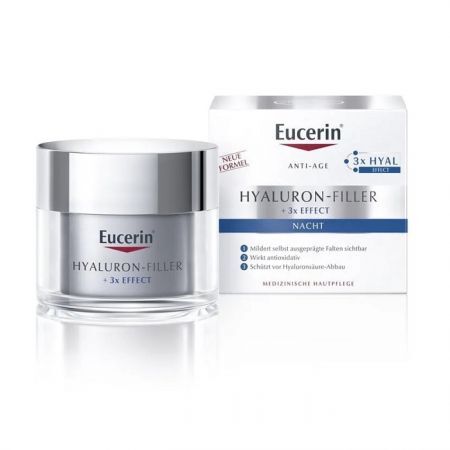 Eucerin Hyaluron-Filler + 3x Effect, przeciwzmarszczkowy krem na noc do każdego rodzaju skóry, 50ml