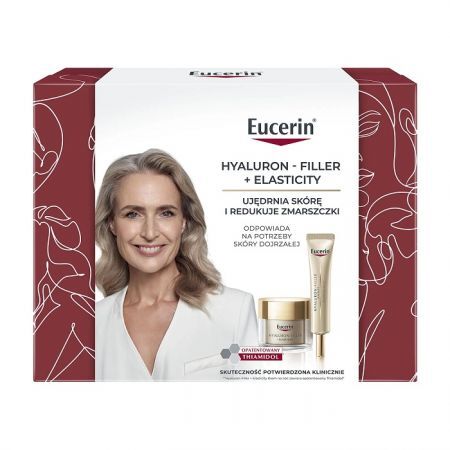Eucerin Hyaluron-Filler + Elasticity, krem do cery dojrzałej, na noc, 50ml + krem pod oczy SPF20 z kwasem hialuronowym, 15ml