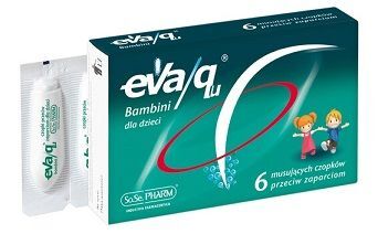 Eva/Qu Bambini, czopki musujące przeciw zaparciom, dla dzieci w wieku 2-12 lat, 6 czopków