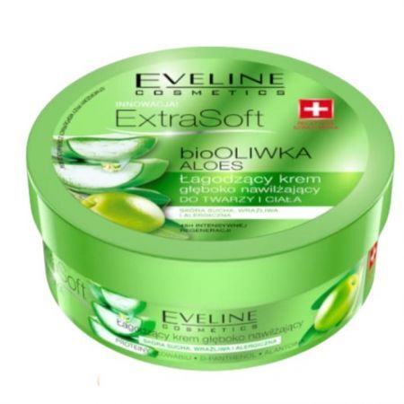 Eveline Extra Soft, łagodzący krem głęboko nawilżający do twarzy i ciała, Bio oliwka i aloes, 200ml
