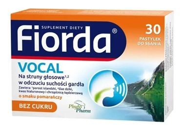 Fiorda Vocal, smak pomarańczowy, bez cukru, 30 pastylek do ssania