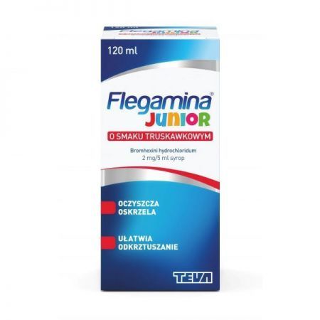 Flegamina Junior 2mg/5ml, syrop wykrztuśny, smak truskawkowy, 120ml