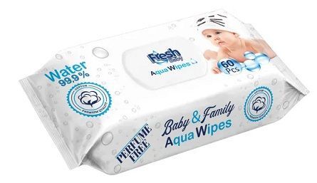 Fresh Baby Aqua Wipes, chusteczki nawilżane na bazie wody i ekstraktu z grejpfruta, 60 sztuk
