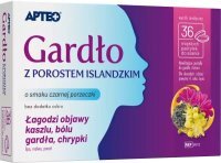 Gardło z porostem islandzkim, Apteo, smak czarna porzeczka, po 4 roku życia, 36 pastylek do ssania
