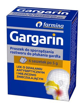 Gargarin, proszek do przyrządzania roztworu do płukania gardła, 6 saszetek