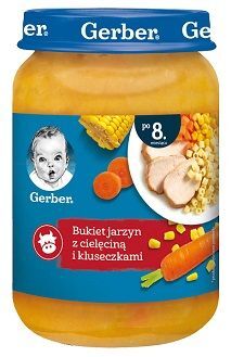 Gerber, bukiet jarzyn z cielęciną i kluseczkami, po 8 miesiącu, 190g
