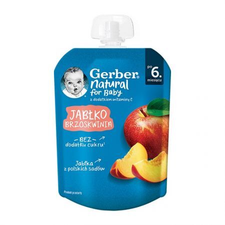 Gerber, deserek w tubce, jabłko i brzoskwinia, po 6 miesiącu, 80g