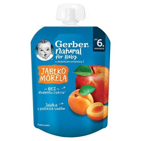 Gerber, deserek w tubce, jabłko i morela, po 6 miesiącu, 80g