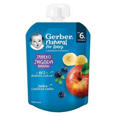 Gerber, deserek w tubce, jabłko, jagoda i banan, po 6 miesiącu, 80g