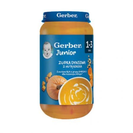 Gerber Junior, zupka dyniowa z nutą kokosa, dla dzieci w wieku 1-3 lata, 250g
