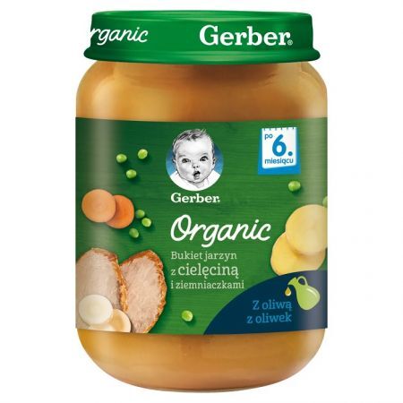 Gerber Organic, bukiet jarzyn z cielęciną i ziemniaczkami, po 6 miesiącu, 190g